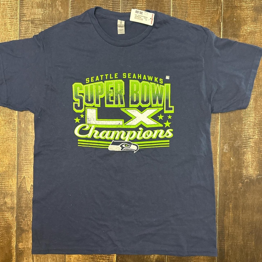 Seattle Seahawks Super Bowl Champions Navy Blue Graphic Tee